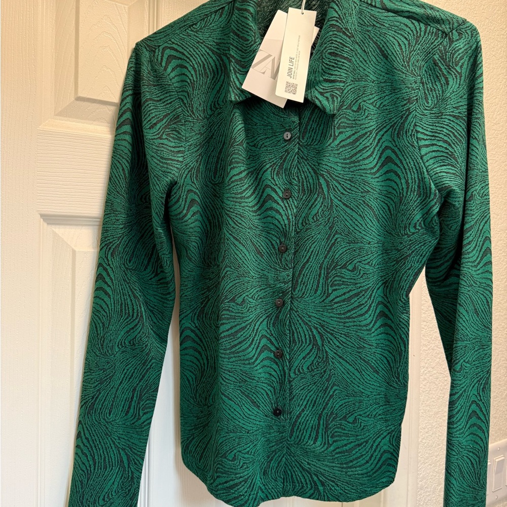 Zara Emerald Patterned Collared Shirt